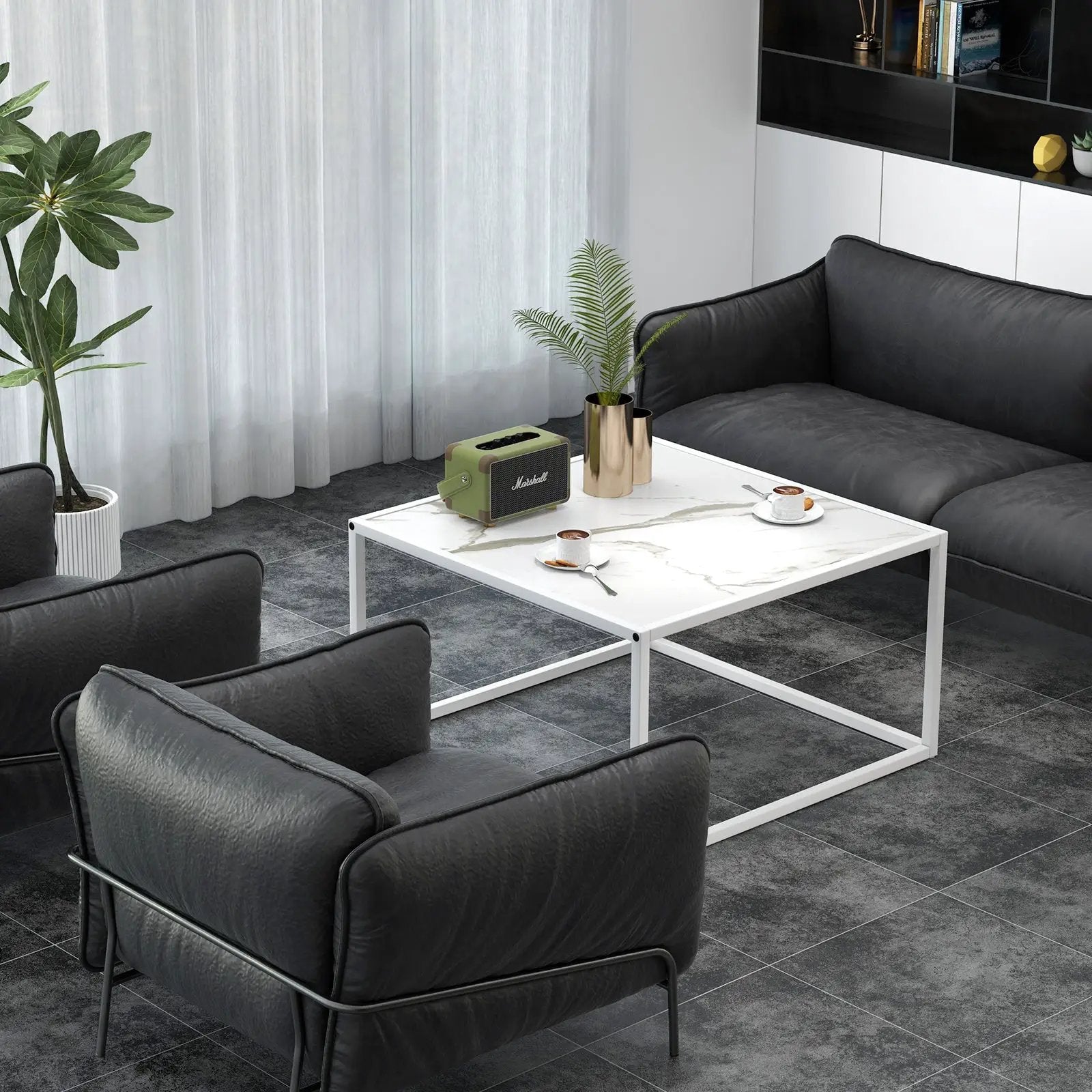 Modern Glass Square Coffee Table with Metal Frame for Living Room by DirectDeals