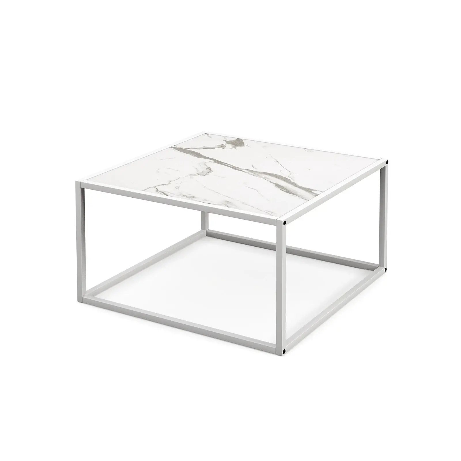 Modern Glass Square Coffee Table with Metal Frame for Living Room by DirectDeals