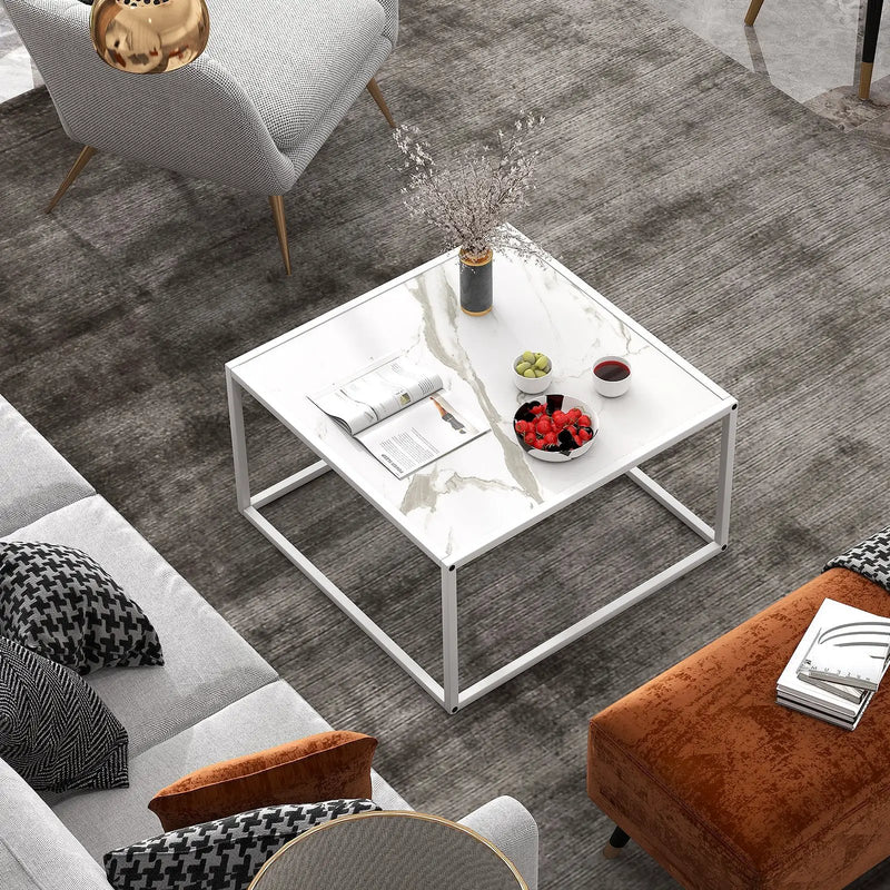 Modern Glass Square Coffee Table with Metal Frame for Living Room by DirectDeals
