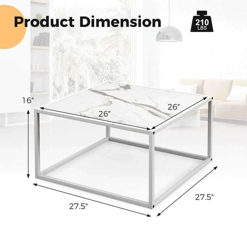Modern Glass Square Coffee Table with Metal Frame for Living Room by DirectDeals