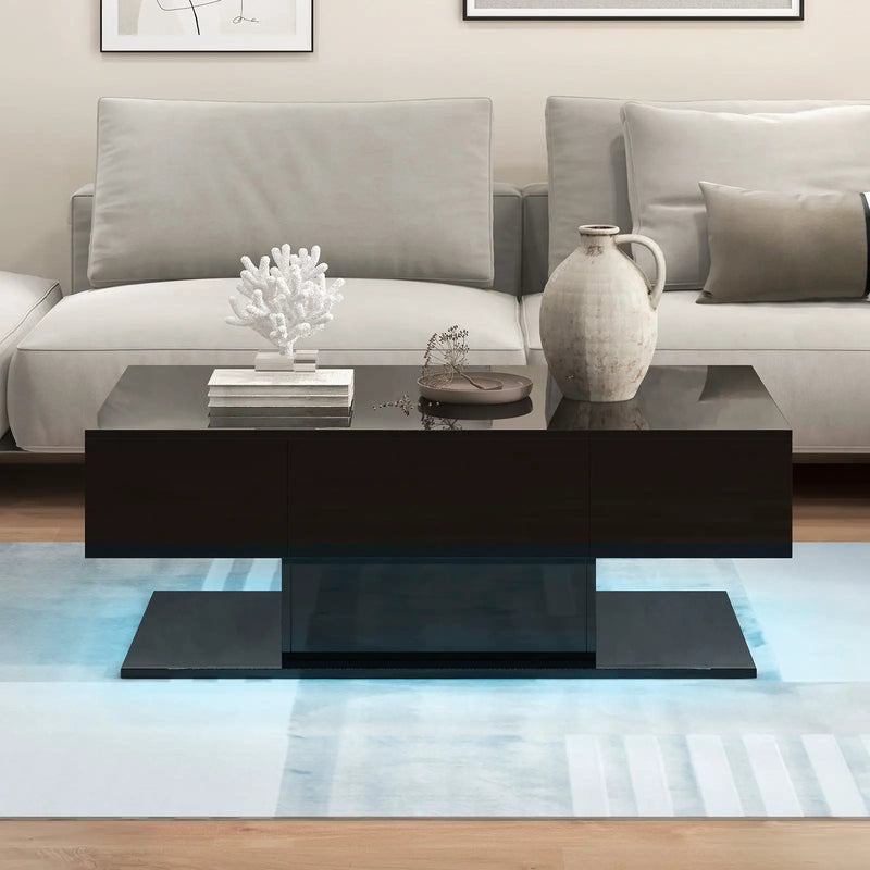 Modern LED Coffee Table with 20 Color LED Lights and 2 Storage Drawers by DirectDeals