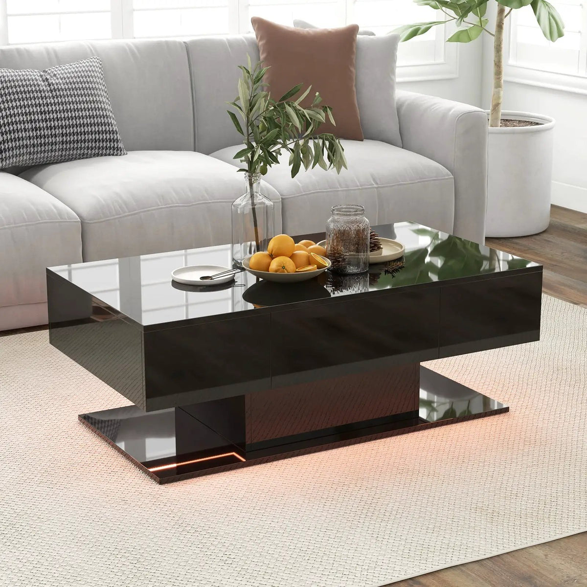 Modern LED Coffee Table with 20 Color LED Lights and 2 Storage Drawers, photo 2 of 9
