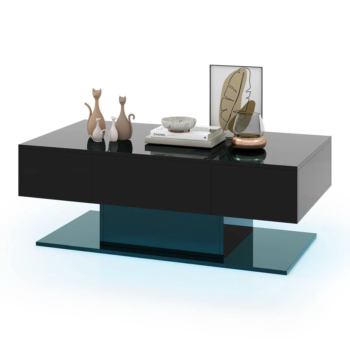 Modern LED Coffee Table with 20 Color LED Lights and 2 Storage Drawers, photo 4 of 9