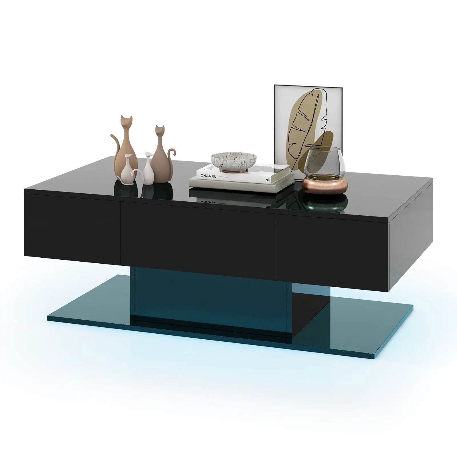 Modern LED Coffee Table with 20 Color LED Lights and 2 Storage Drawers by DirectDeals