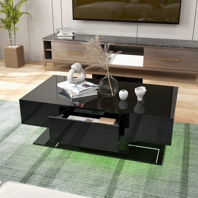 Modern LED Coffee Table with 20 Color LED Lights and 2 Storage Drawers by DirectDeals