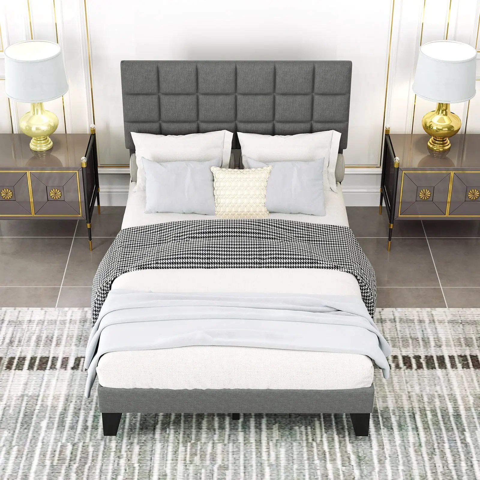 Full Size Modern Linen Bed Frame with Adjustable Headboard-Gray by DirectDeals