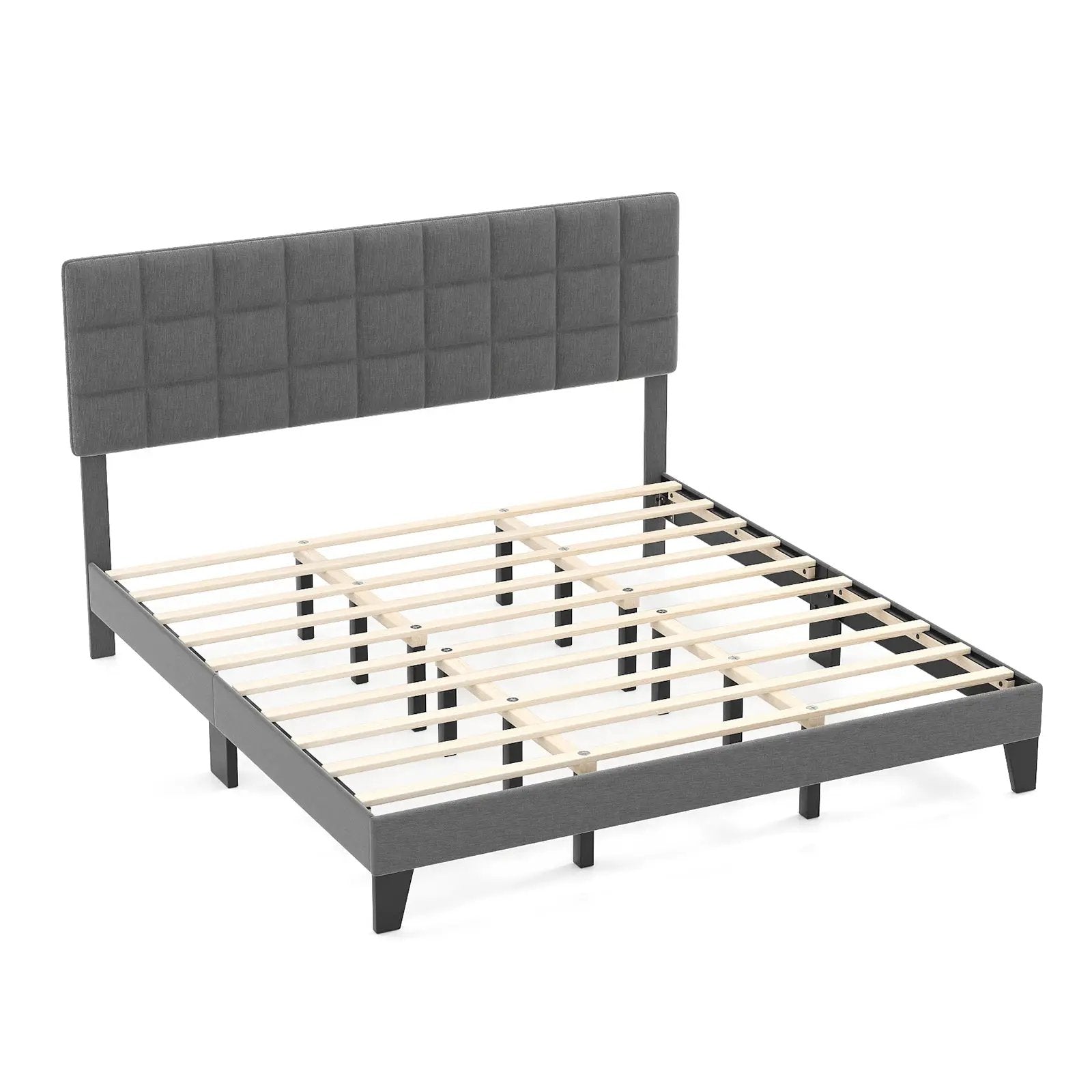King Size Modern Linen Bed Frame with Adjustable Headboard-Gray by DirectDeals
