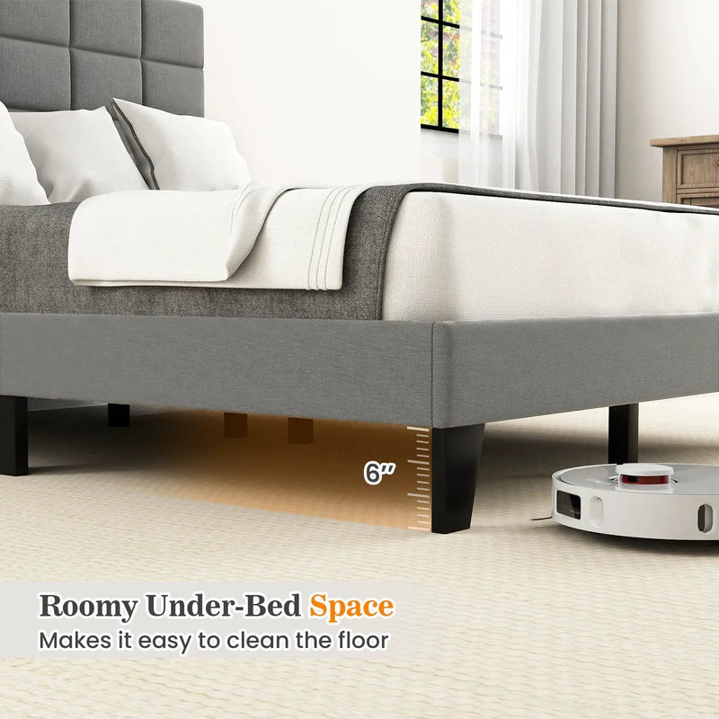 Full Size Modern Linen Bed Frame with Adjustable Headboard-Gray by DirectDeals