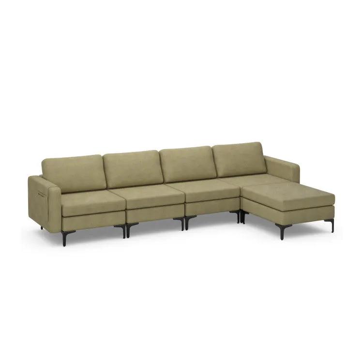 Modern Living Room Set: Modular L-shaped Sectional Sofa Lift Top Coffee Table & 3-Globe Floor Lamp by DirectDeals