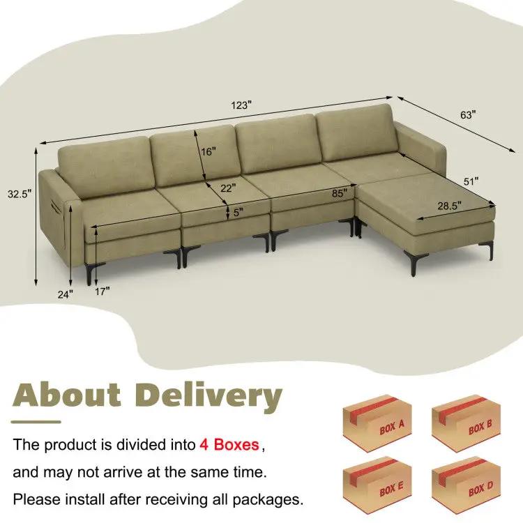 Modern Living Room Set: Modular L-shaped Sectional Sofa Lift Top Coffee Table & 3-Globe Floor Lamp by DirectDeals