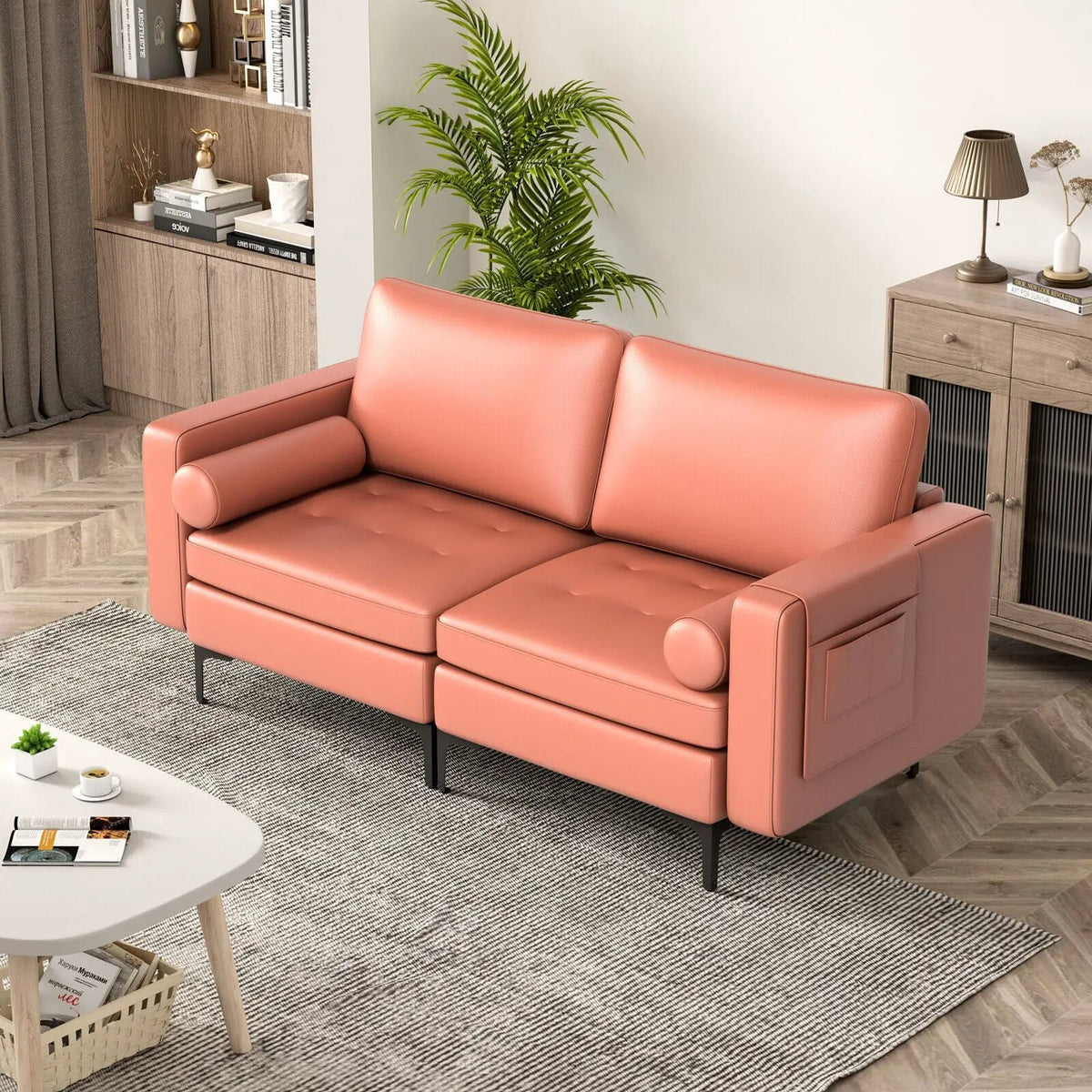 Modern Loveseat Sofa with 2 Bolsters and Side Storage Pocket, photo 21 of 24