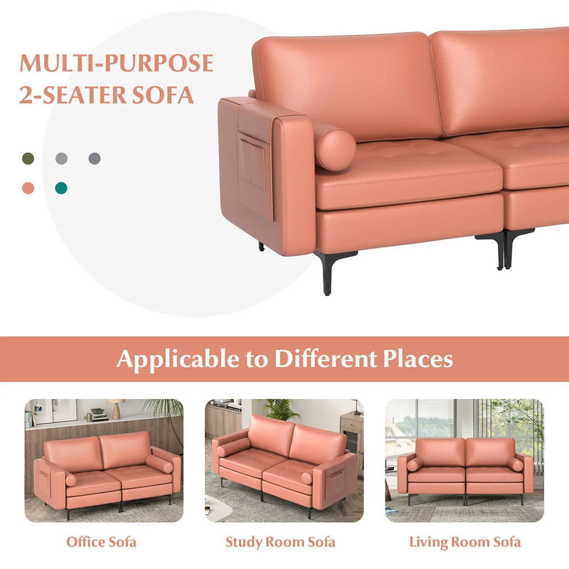 Modern Loveseat Sofa with 2 Bolsters and Side Storage Pocket by DirectDeals