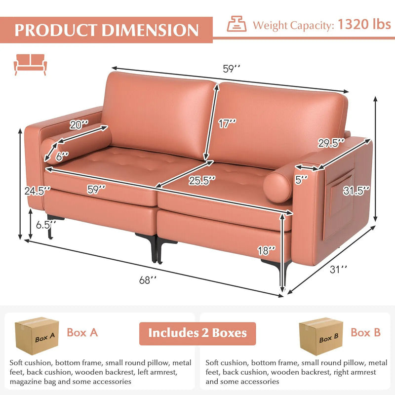 Modern Loveseat Sofa with 2 Bolsters and Side Storage Pocket by DirectDeals