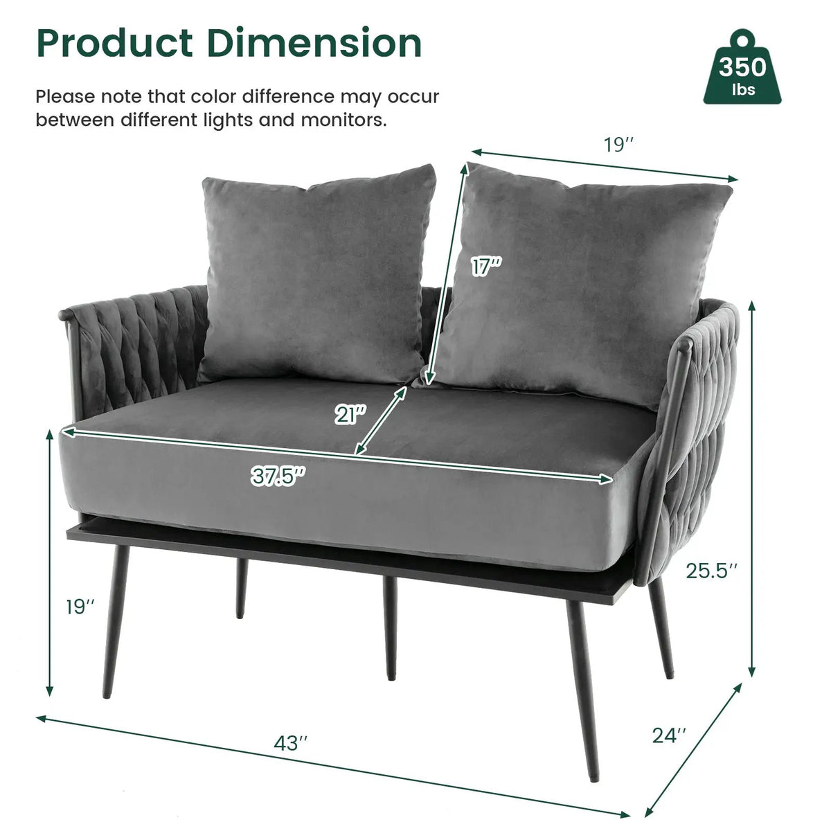 Modern Loveseat Sofa Upholstered Dutch Velvet Sofa Couch, photo 5 of 9
