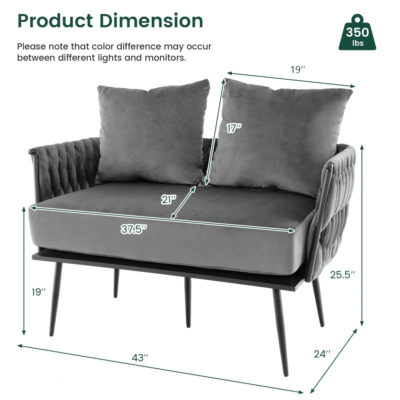 Modern Loveseat Sofa Upholstered Dutch Velvet Sofa Couch by DirectDeals