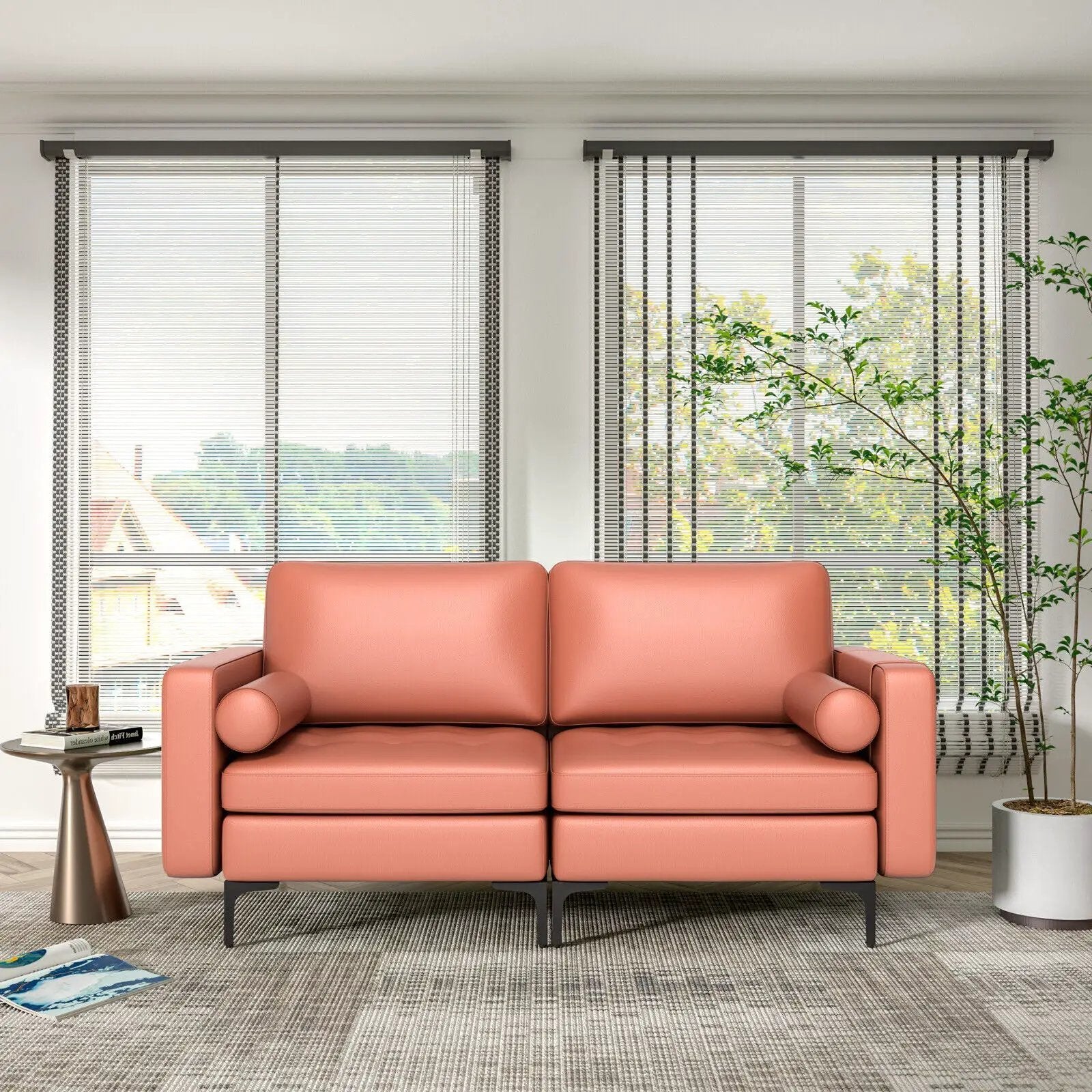 Modern Loveseat Sofa with 2 Bolsters and Side Storage Pocket by DirectDeals