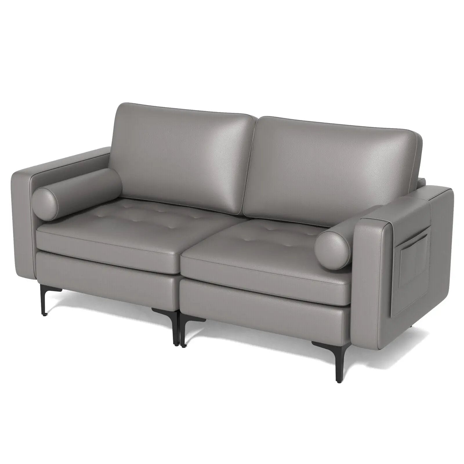 Modern Loveseat Sofa with 2 Bolsters and Side Storage Pocket by DirectDeals