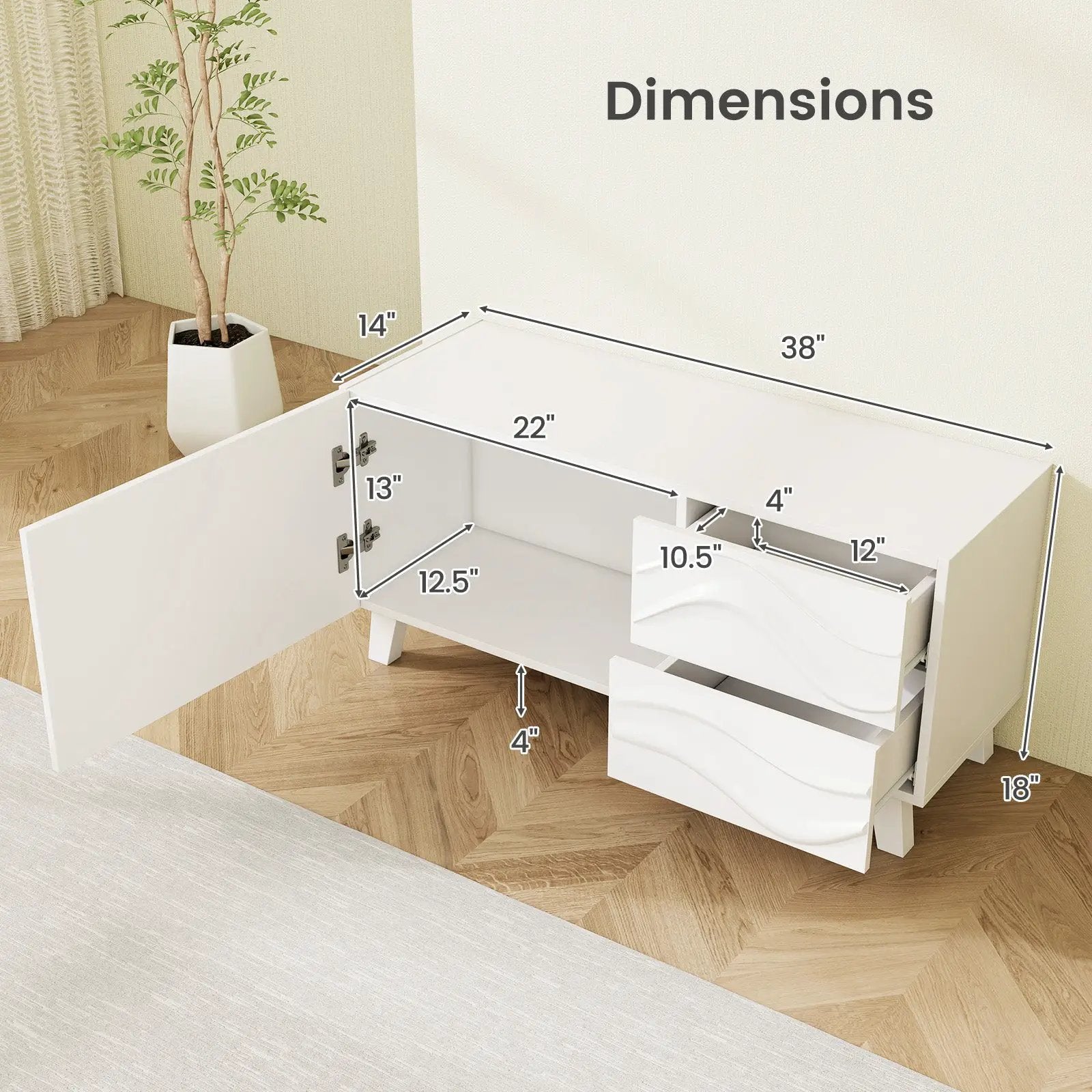 Modern Mid Century TV Stand with Drawers for 44 Inch TV-White by DirectDeals