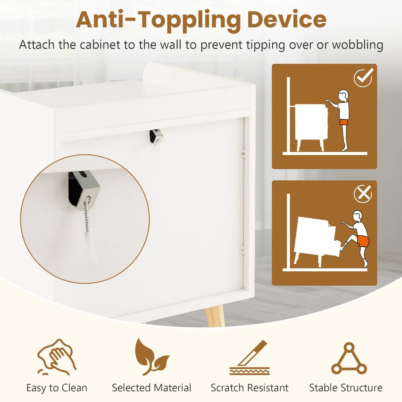 Modern End Table with 3 Rattan Decorated Drawers-White by DirectDeals