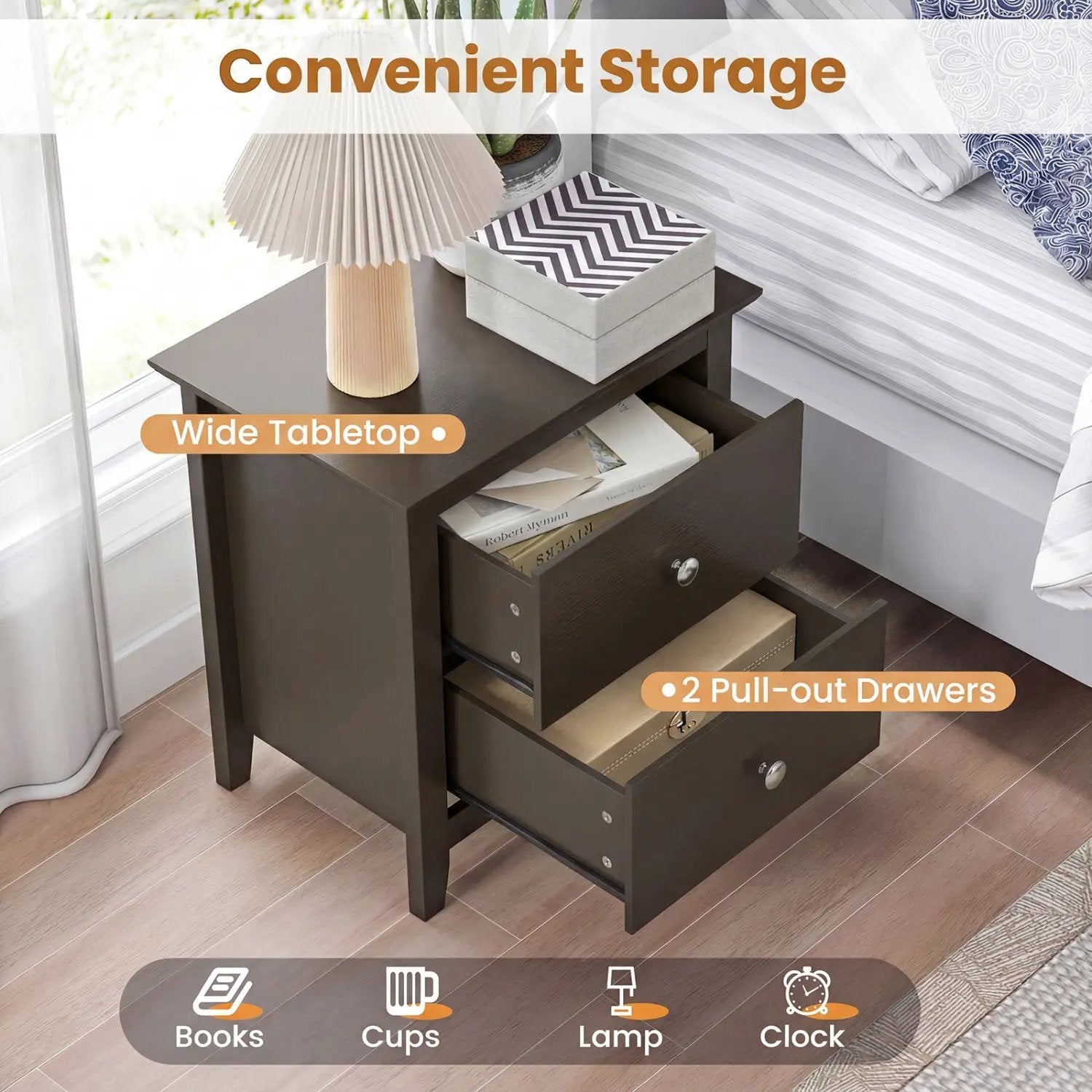 Modern Nightstand with 2 Drawers for Small Spaces by DirectDeals