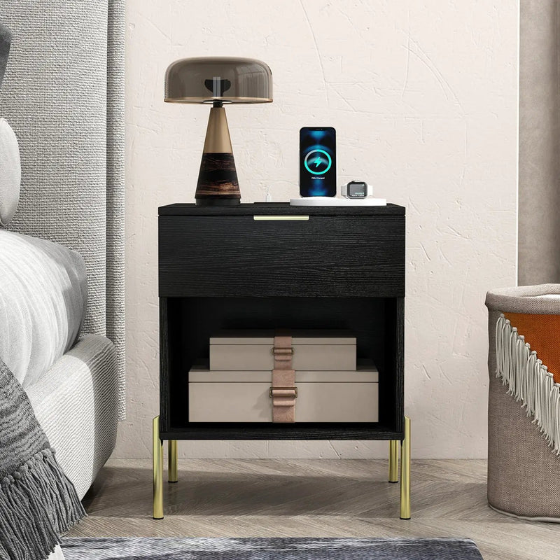 Nightstand with Charging Station and Storage Drawer by DirectDeals