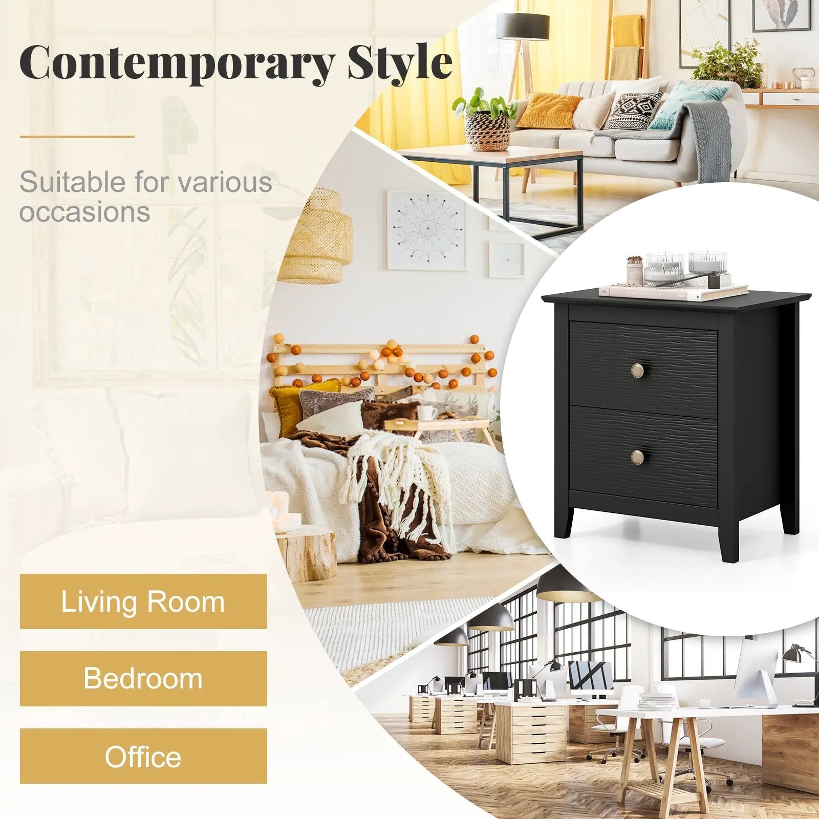 Modern Nightstand with 2 Drawers for Small Spaces by DirectDeals