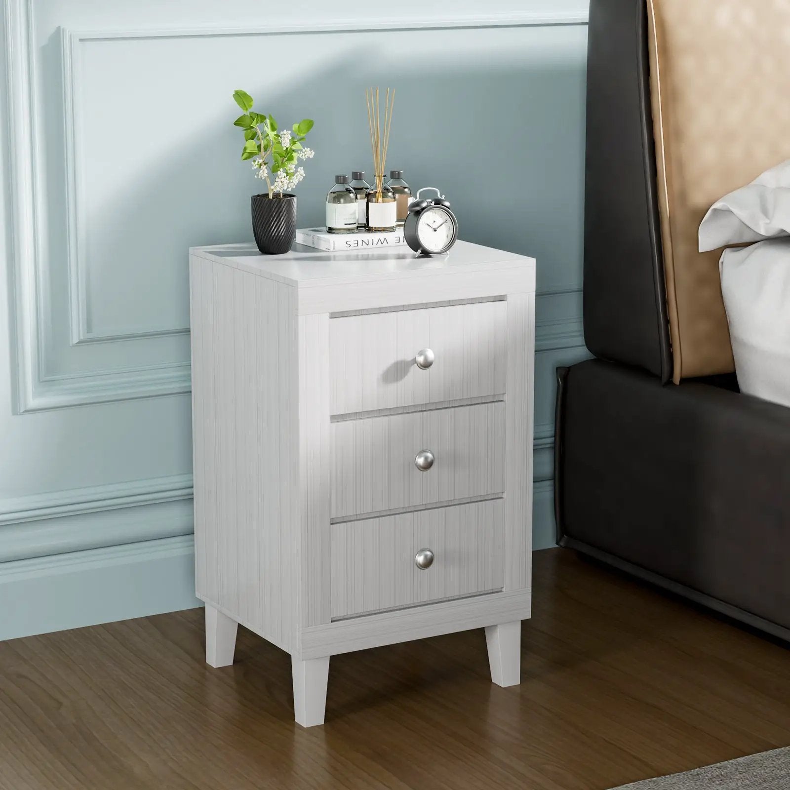 Modern Nightstand with 3 Drawers for Bedroom Living Room by DirectDeals