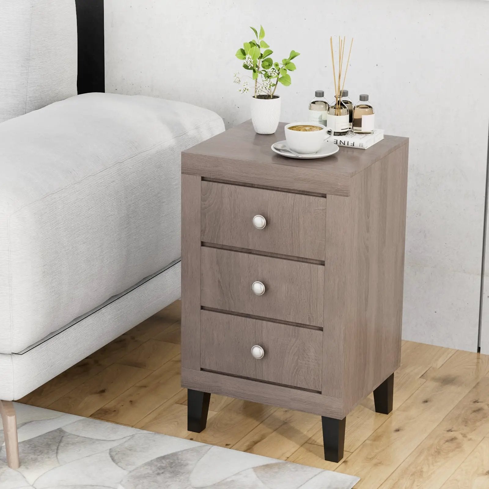 Modern Nightstand with 3 Drawers for Bedroom Living Room by DirectDeals