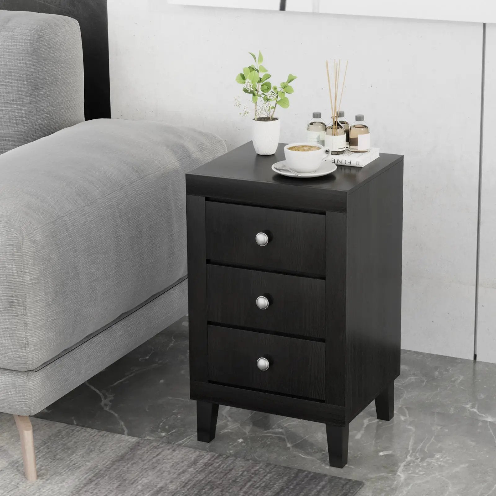 Modern Nightstand with 3 Drawers for Bedroom Living Room by DirectDeals