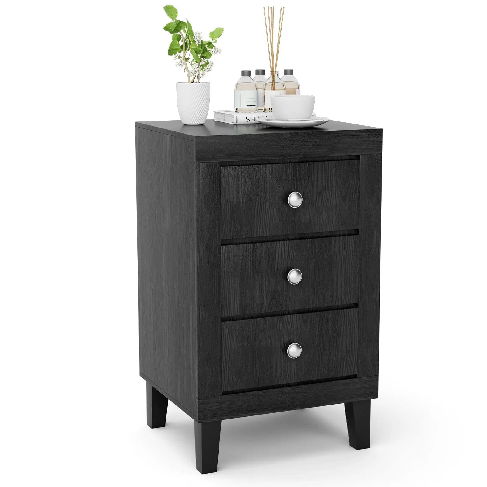 Modern Nightstand with 3 Drawers for Bedroom Living Room by DirectDeals