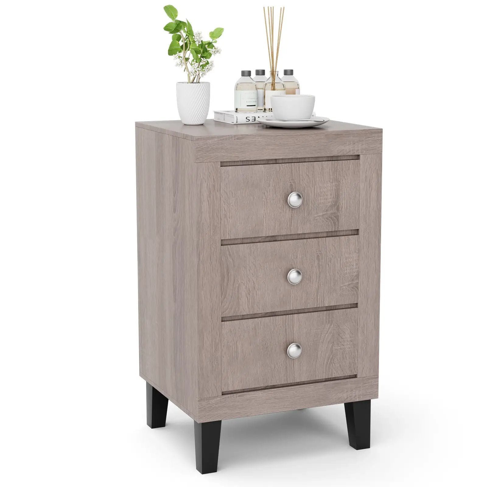 Modern Nightstand with 3 Drawers for Bedroom Living Room by DirectDeals