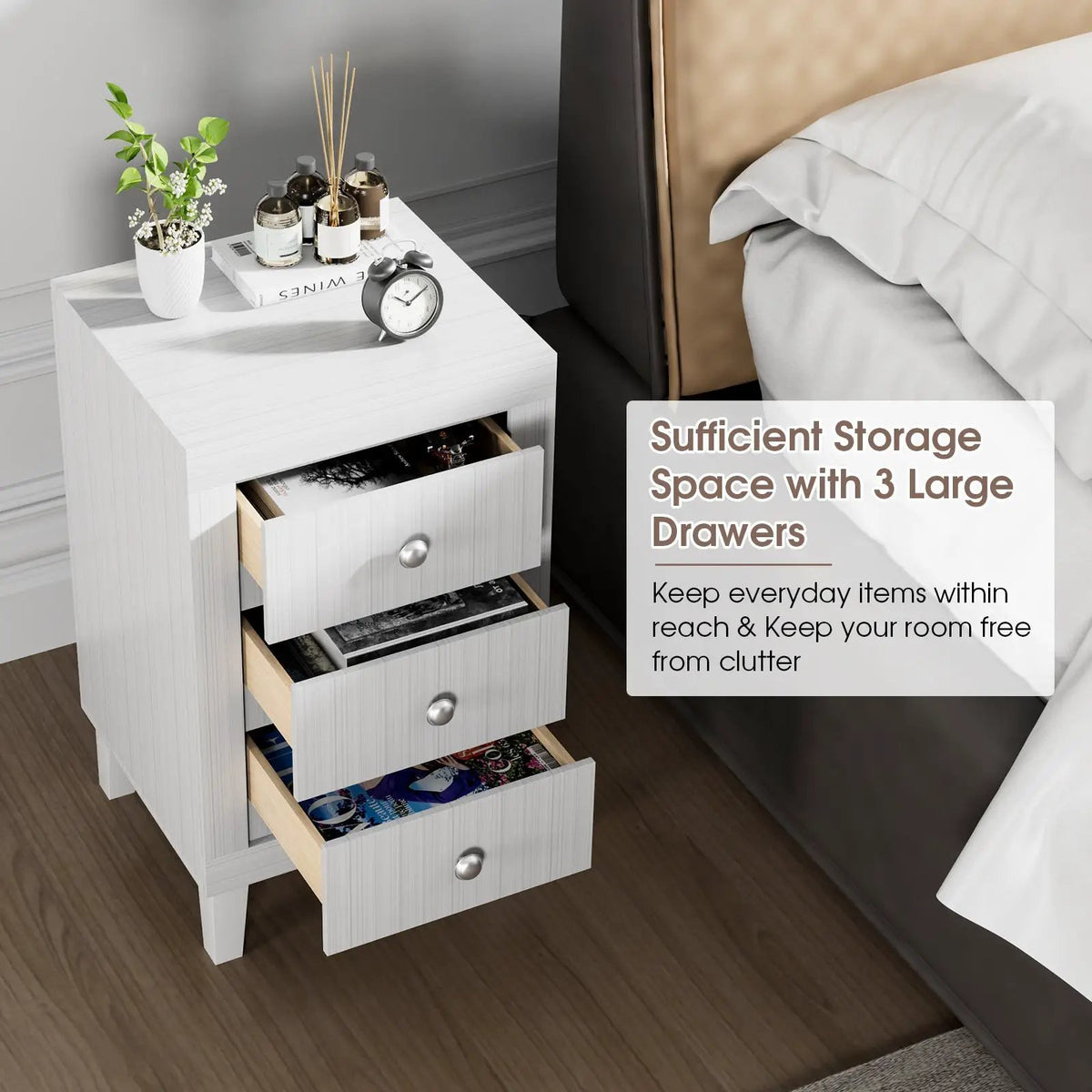 Modern Nightstand with 3 Drawers for Bedroom Living Room, photo 19 of 24