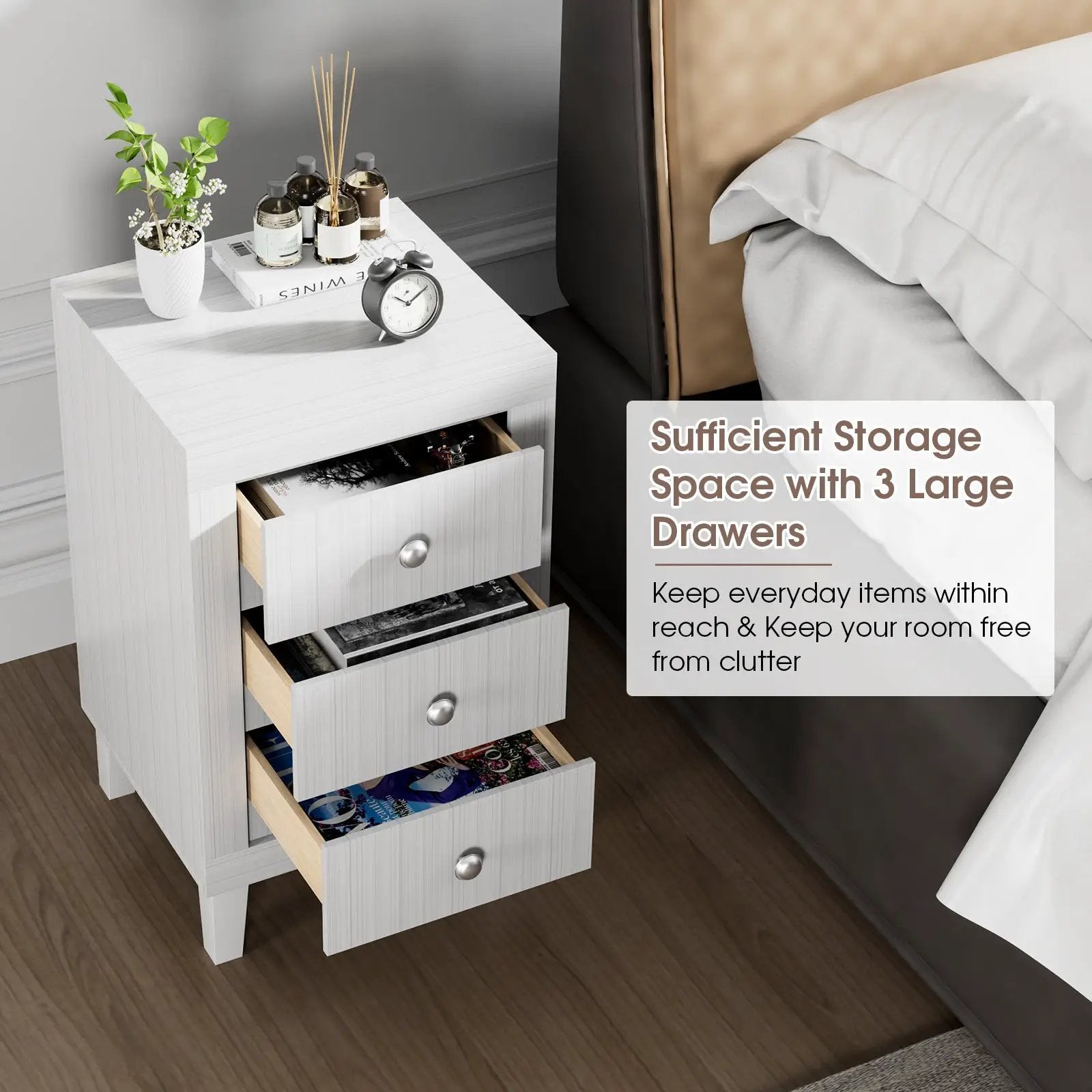 Modern Nightstand with 3 Drawers for Bedroom Living Room by DirectDeals