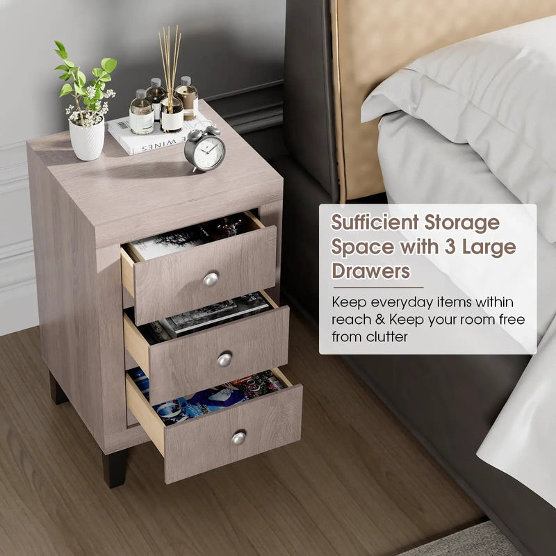 Modern Nightstand with 3 Drawers for Bedroom Living Room by DirectDeals