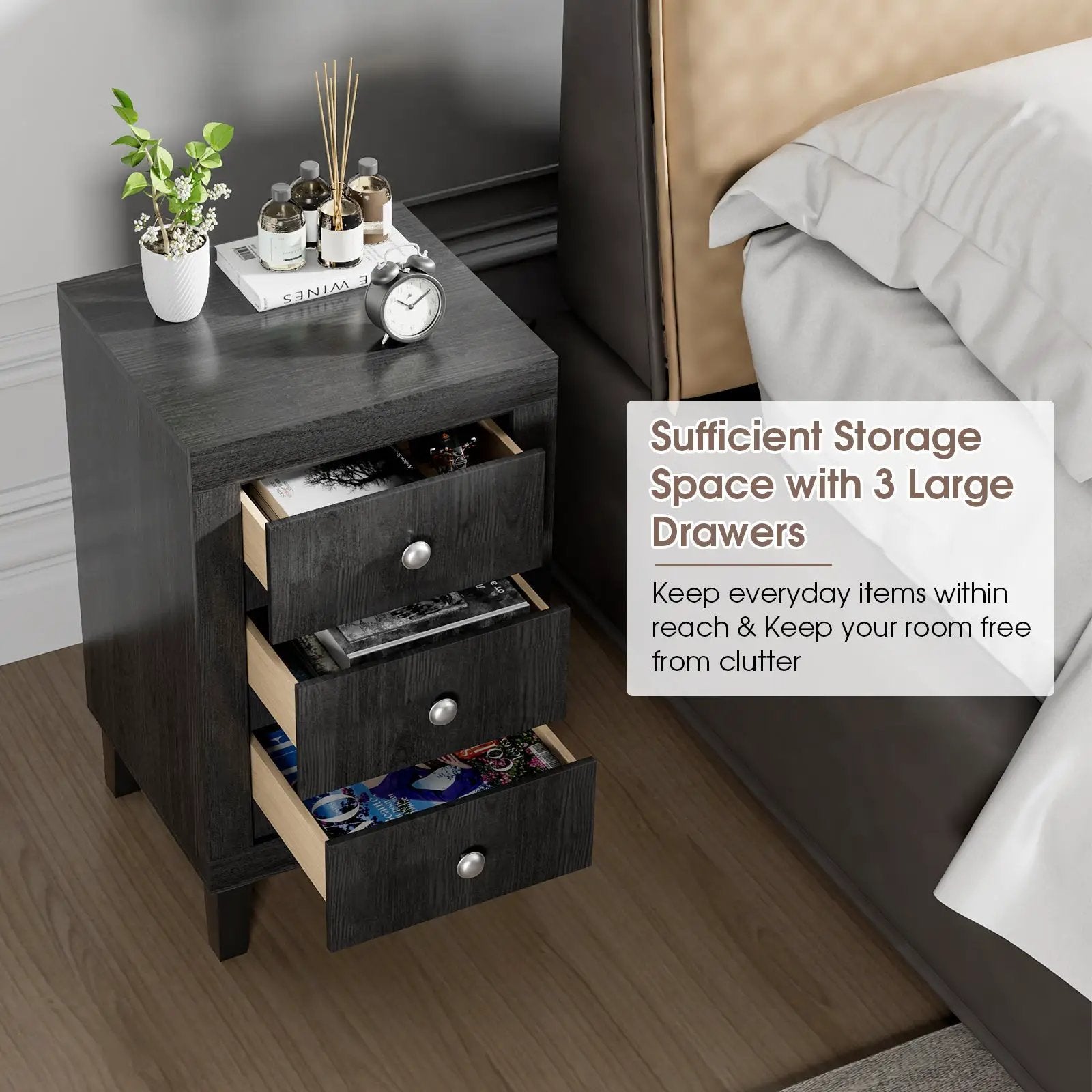 Modern Nightstand with 3 Drawers for Bedroom Living Room by DirectDeals
