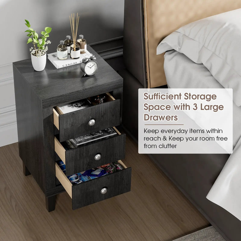 Modern Nightstand with 3 Drawers for Bedroom Living Room by DirectDeals