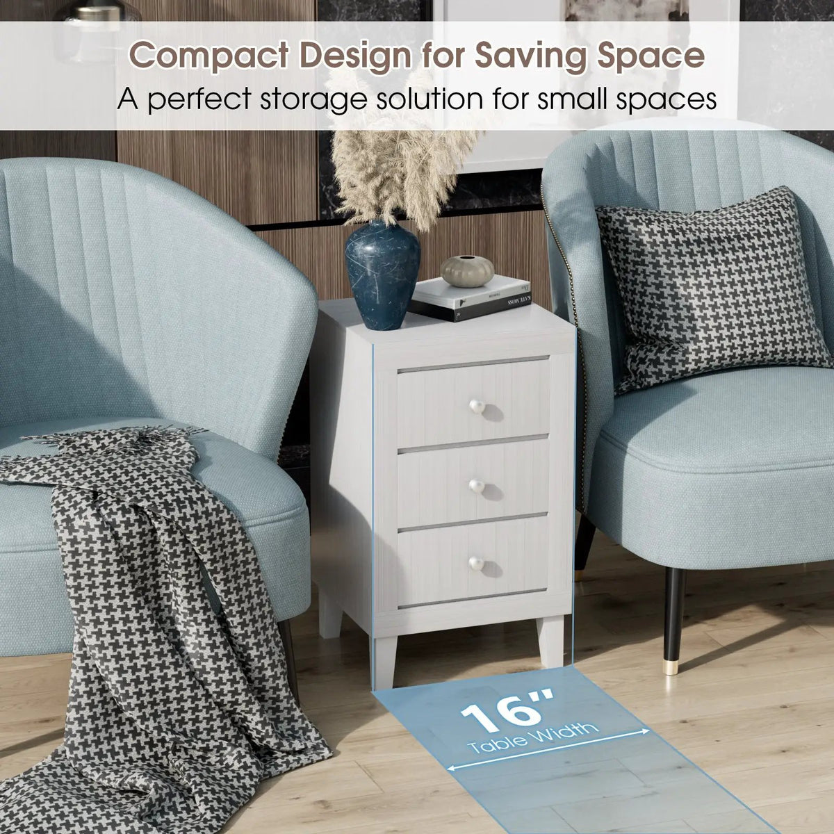 Modern Nightstand with 3 Drawers for Bedroom Living Room, photo 22 of 24
