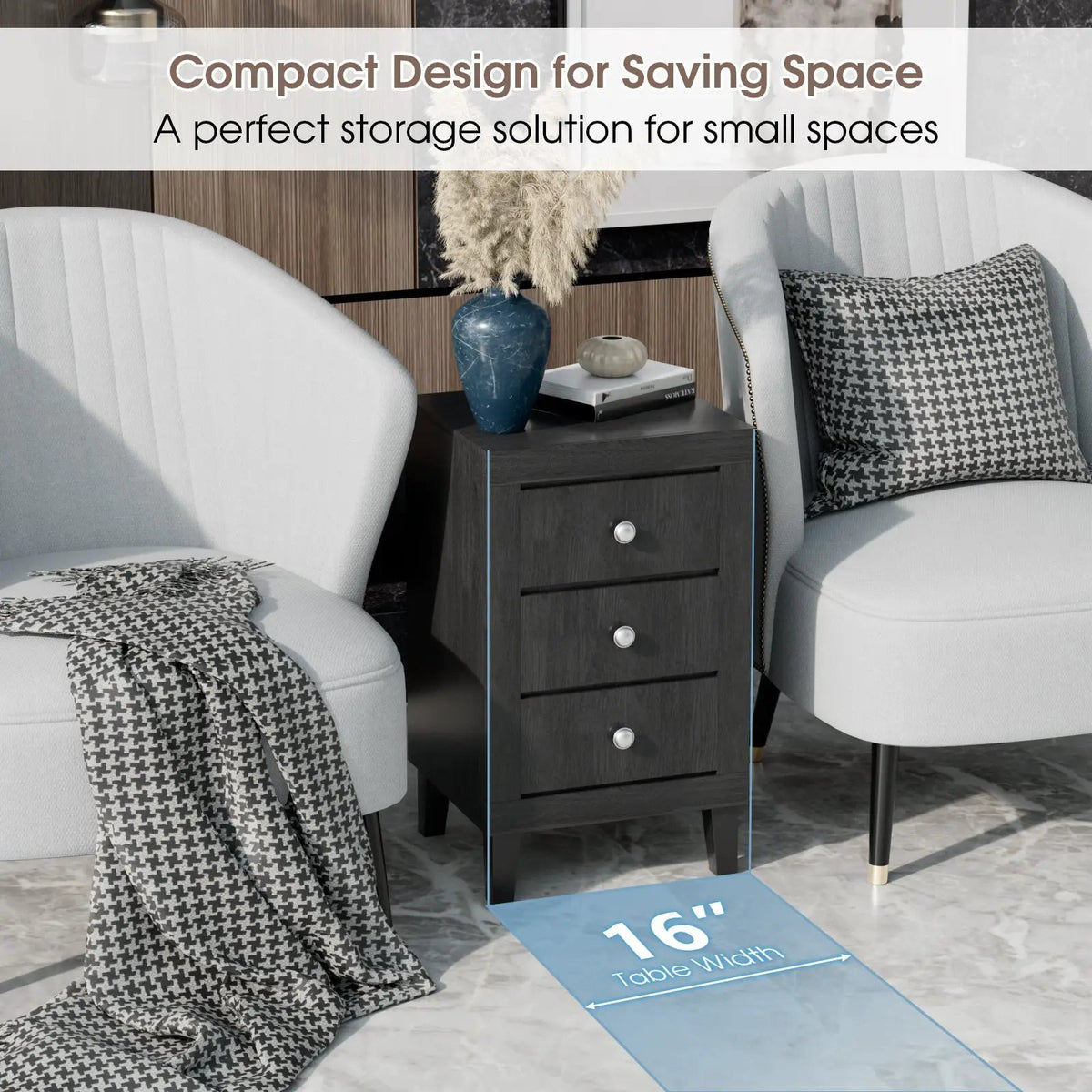 Modern Nightstand with 3 Drawers for Bedroom Living Room, photo 23 of 24