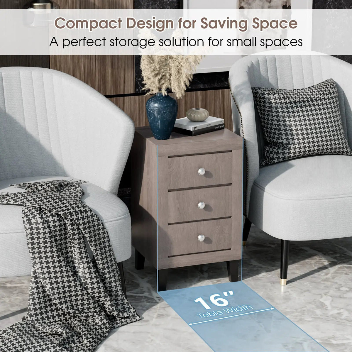 Modern Nightstand with 3 Drawers for Bedroom Living Room, photo 24 of 24