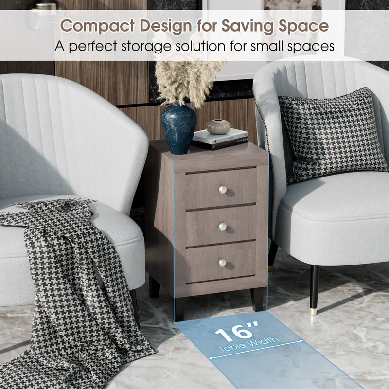 Modern Nightstand with 3 Drawers for Bedroom Living Room by DirectDeals