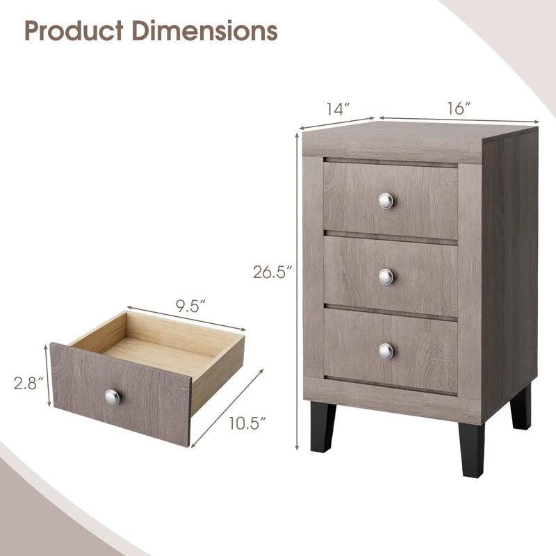 Modern Nightstand with 3 Drawers for Bedroom Living Room by DirectDeals