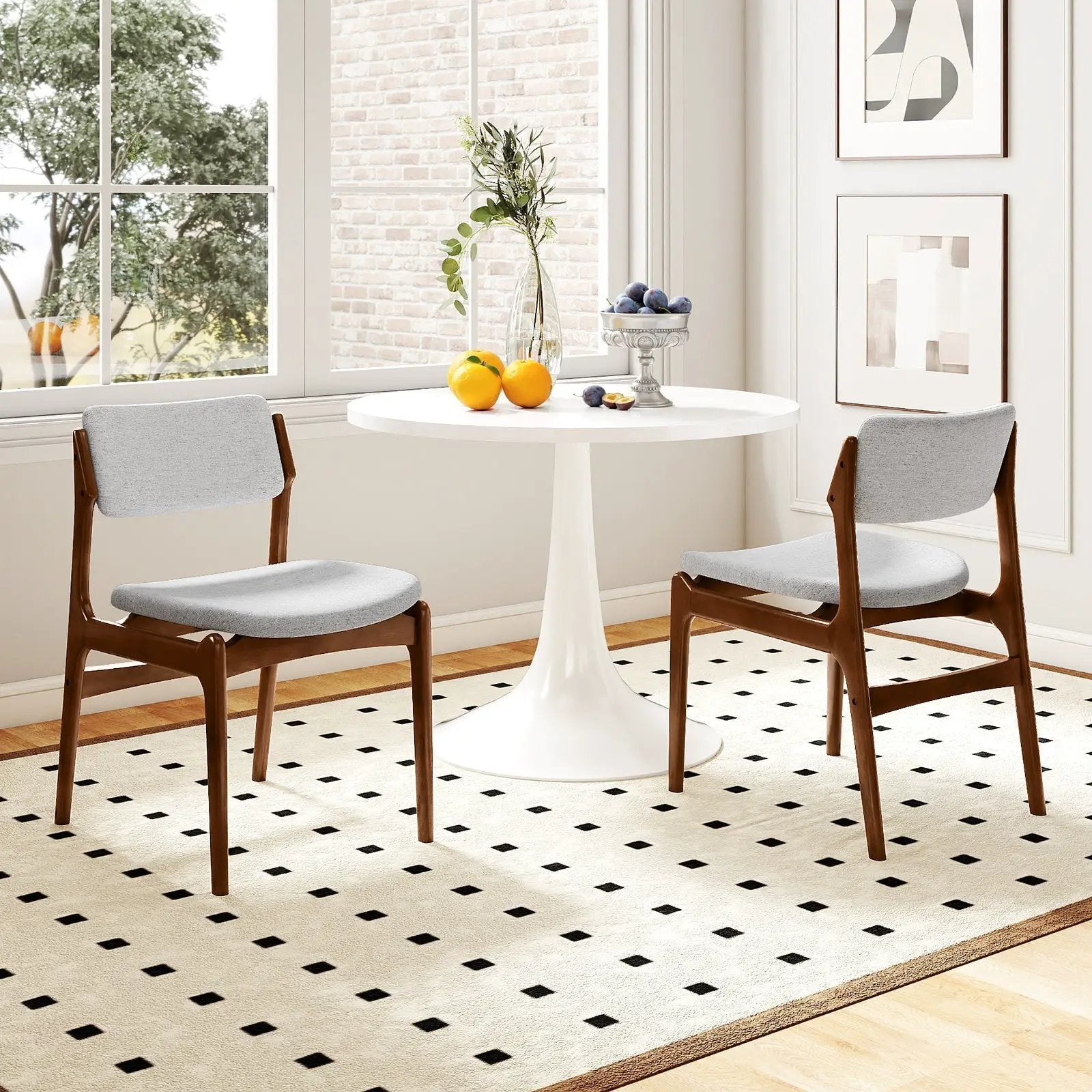 Modern Padded Dining Chairs with Rubber Wood Legs Set of 2-Brown by DirectDeals