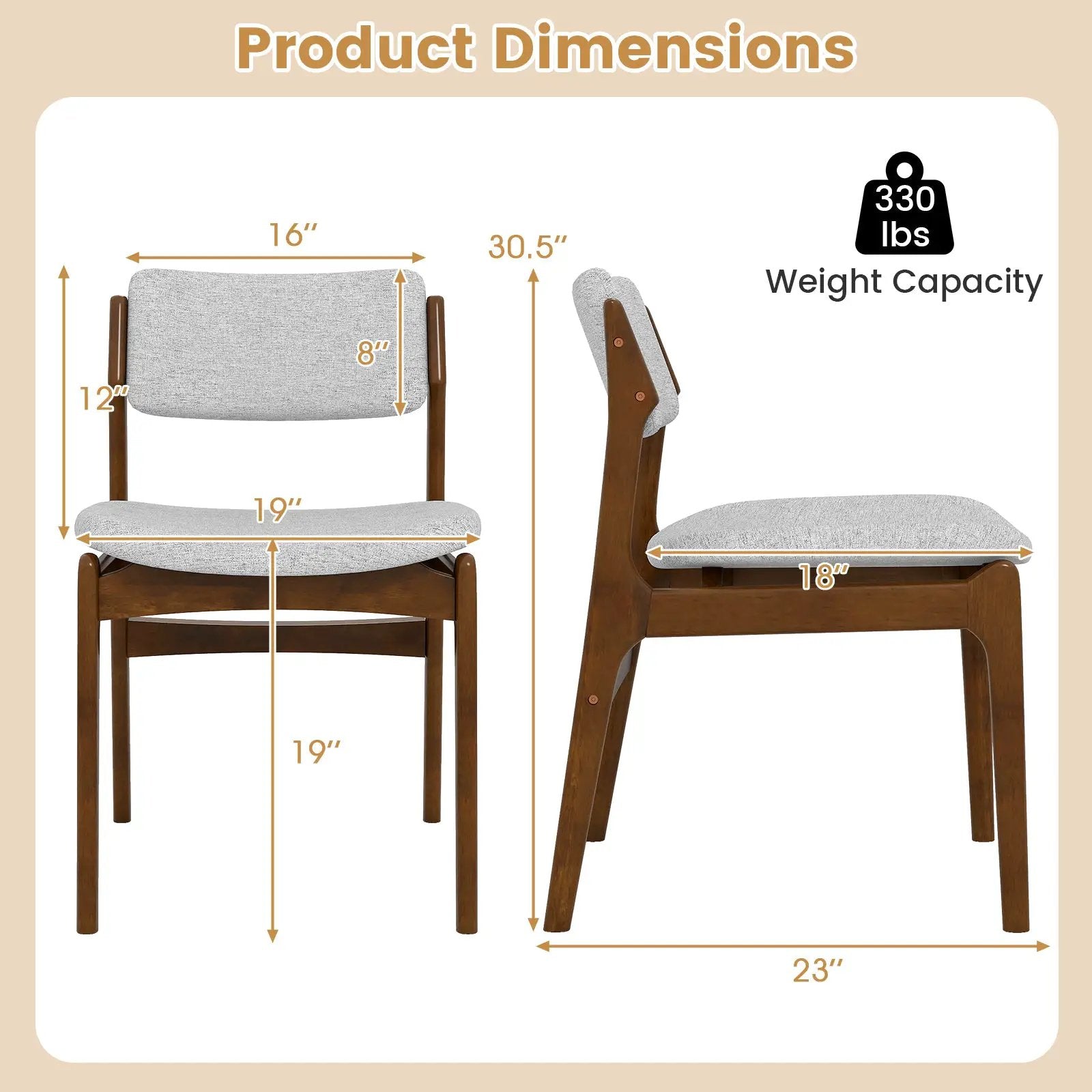 Modern Padded Dining Chairs with Rubber Wood Legs Set of 2-Brown by DirectDeals