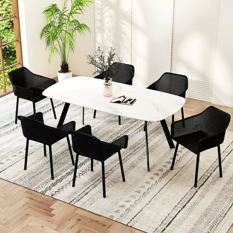 Modern Plastic Dining Chairs Set of 4 Kitchen Armchairs with Breathable Mesh Backrest-Black by DirectDeals
