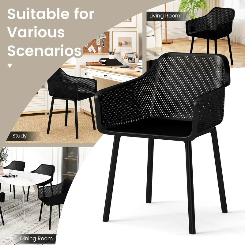 Modern Plastic Dining Chairs Set of 4 Kitchen Armchairs with Breathable Mesh Backrest-Black by DirectDeals