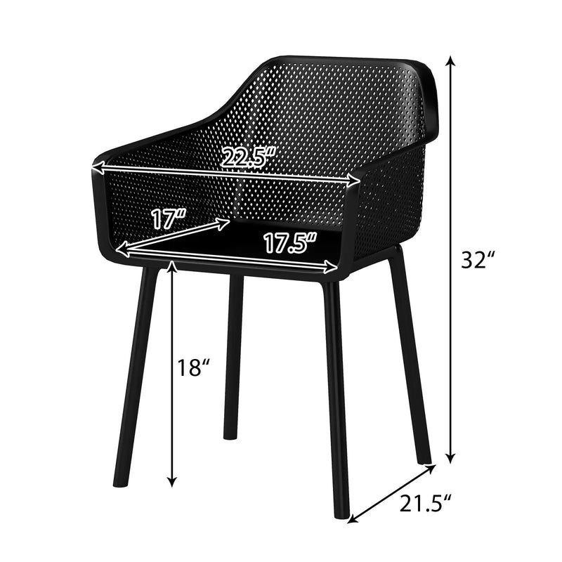Modern Plastic Dining Chairs Set of 4 Kitchen Armchairs with Breathable Mesh Backrest-Black by DirectDeals