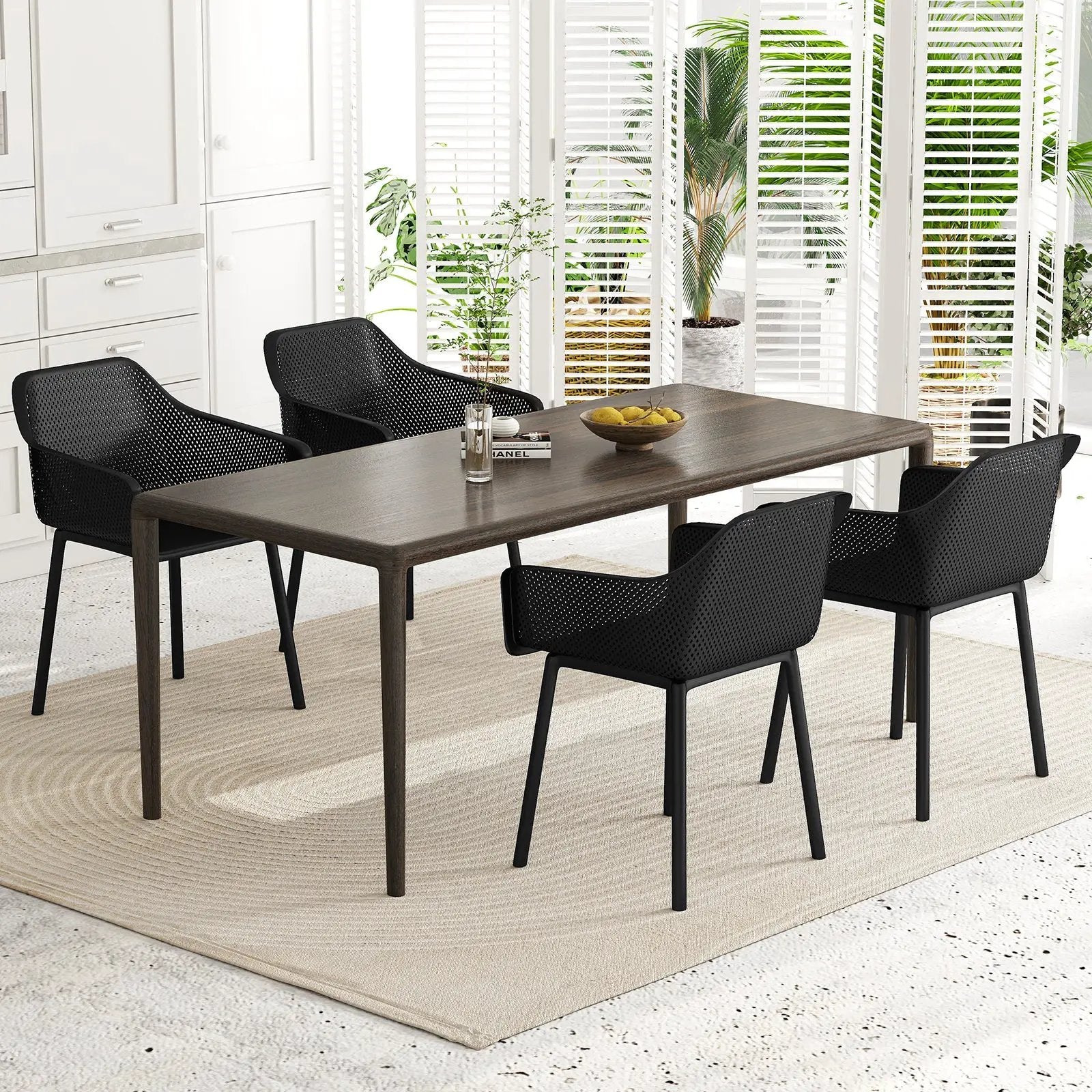 Modern Plastic Dining Chairs Set of 2 Kitchen Armchairs with Breathable Mesh Backres-Black by DirectDeals
