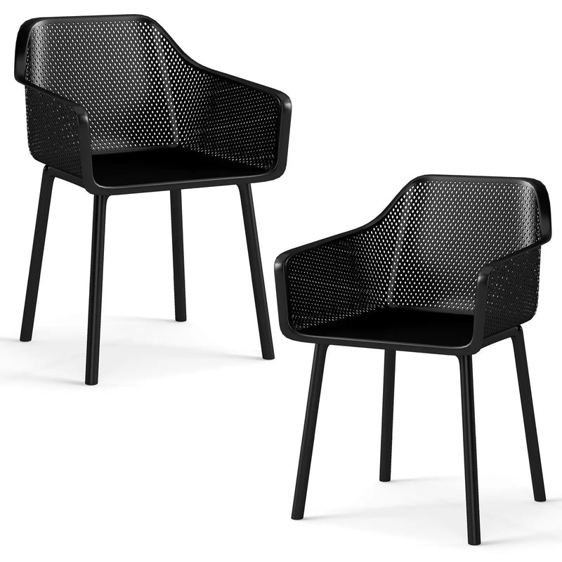 Modern Plastic Dining Chairs Set of 2 Kitchen Armchairs with Breathable Mesh Backres-Black by DirectDeals