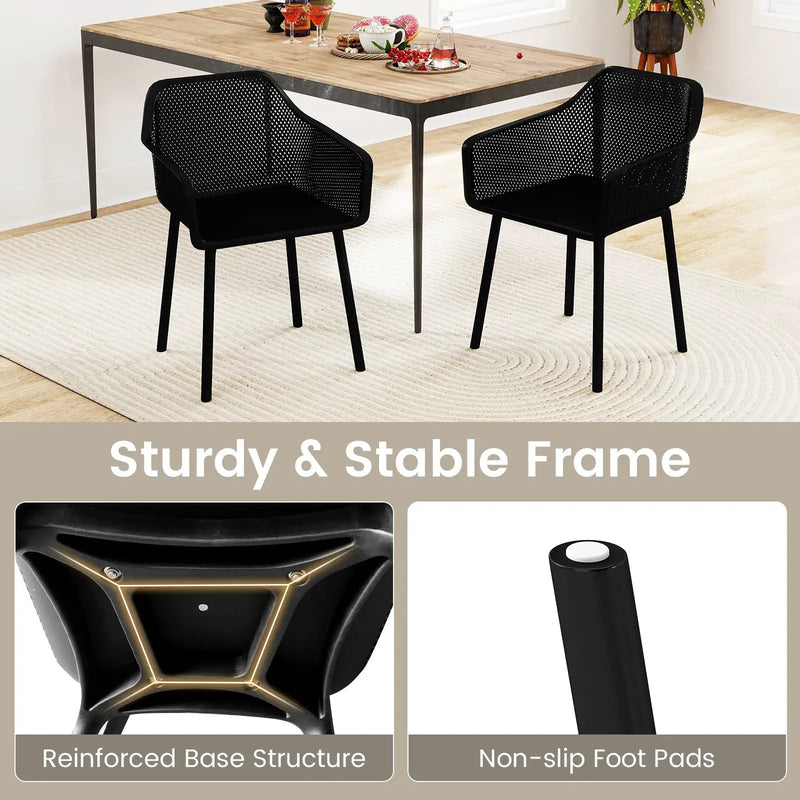 Modern Plastic Dining Chairs Set of 2 Kitchen Armchairs with Breathable Mesh Backres-Black by DirectDeals