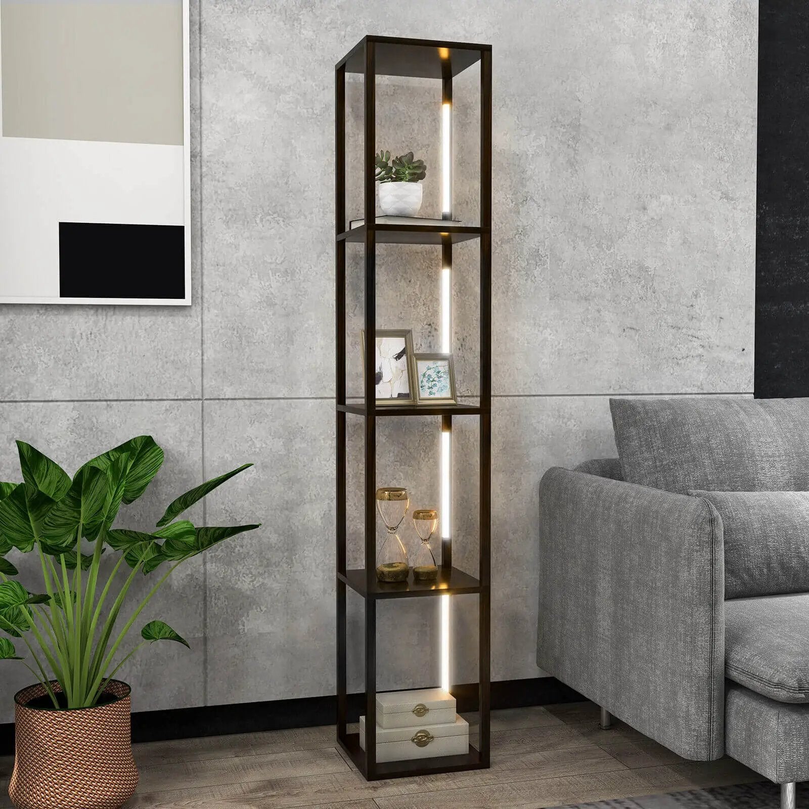 64 Inches Floor Lamp with 3-Level Dimmable LED Bulbs and Rotatable LED Poles-Walnut by DirectDeals